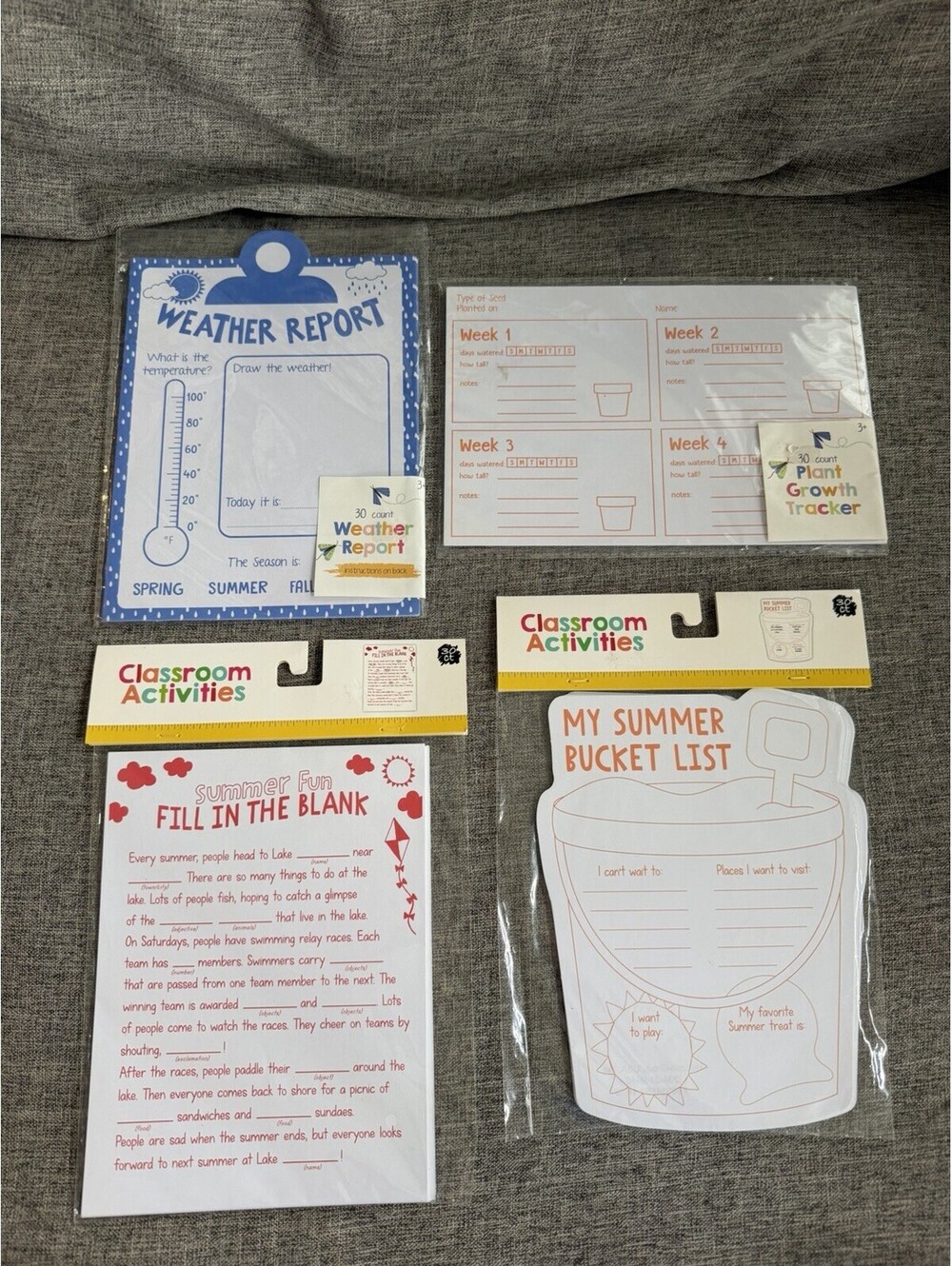 Writing Classroom Activities Lot Of 4 Packs Weather, Plants, Summer 30 Per Pack